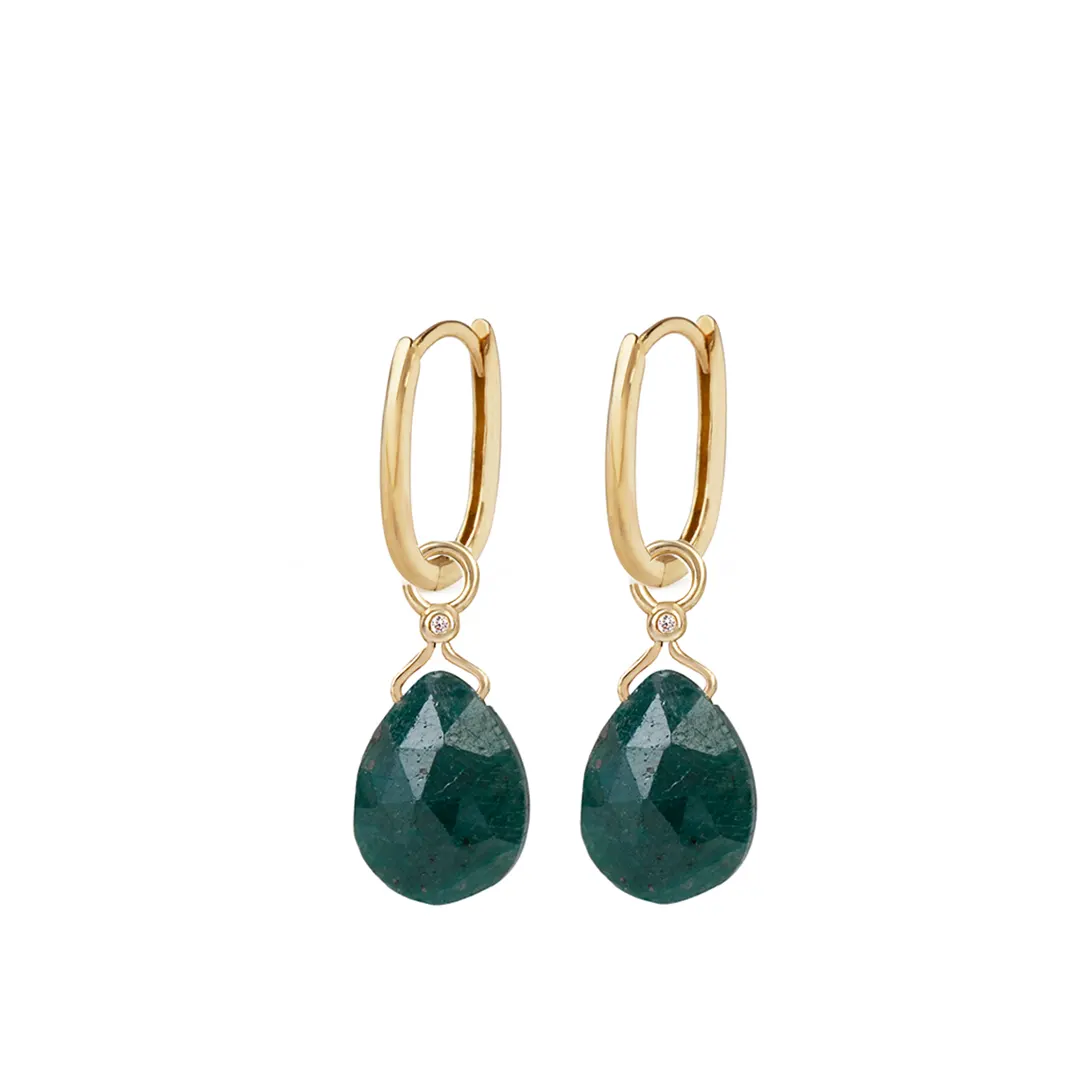 14Κ Gold motif with Dark Green Emerald Drop and Diamond - Image 2