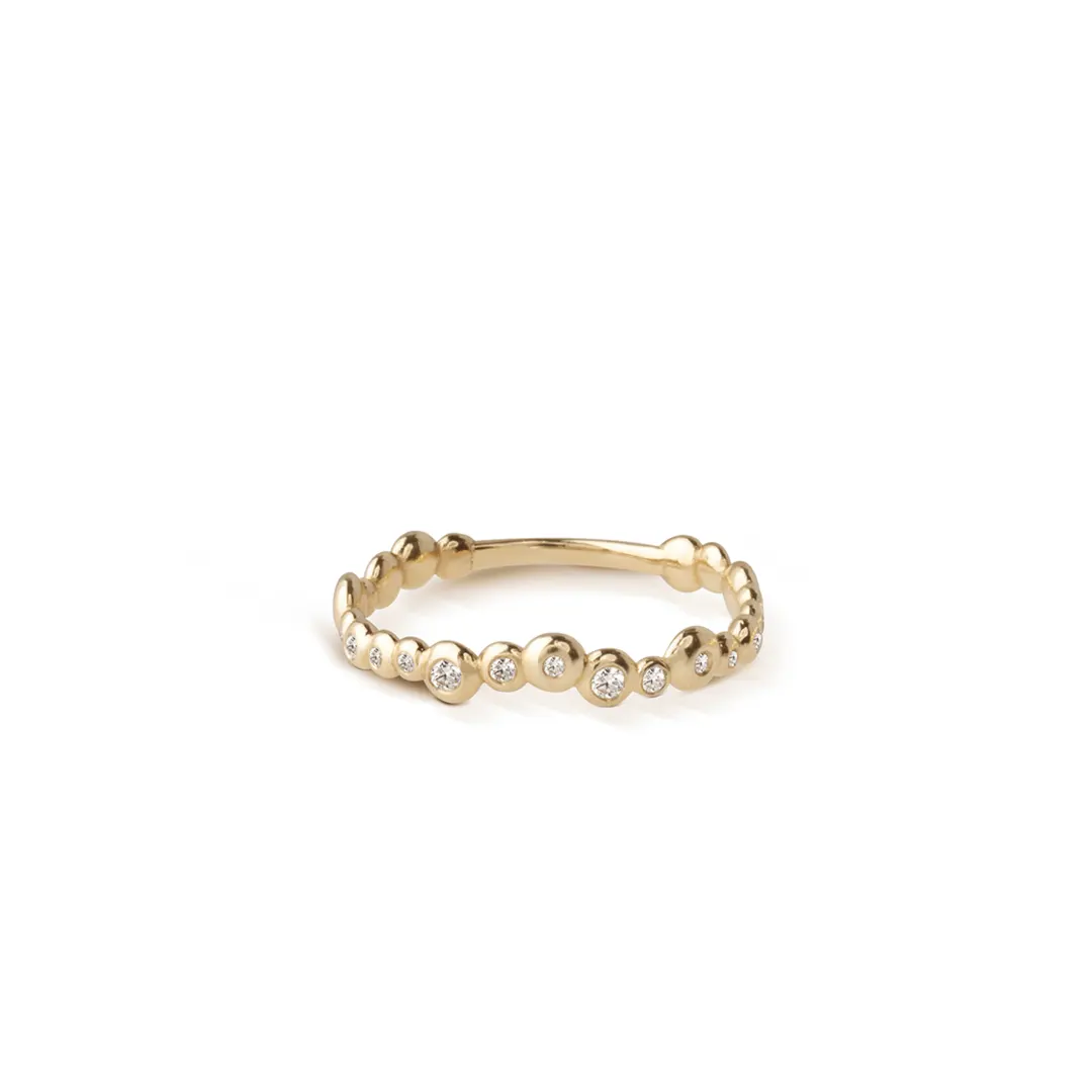 14K Gold all over irregular "Bubble" Diamonds Band Ring