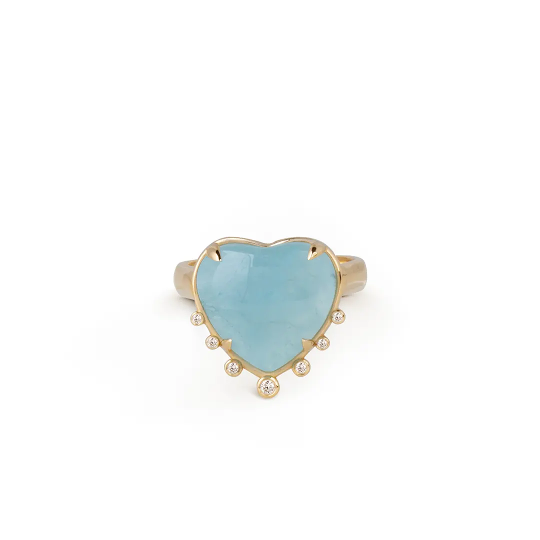 14K Gold Aquamarine Heart Ring with Diamonds