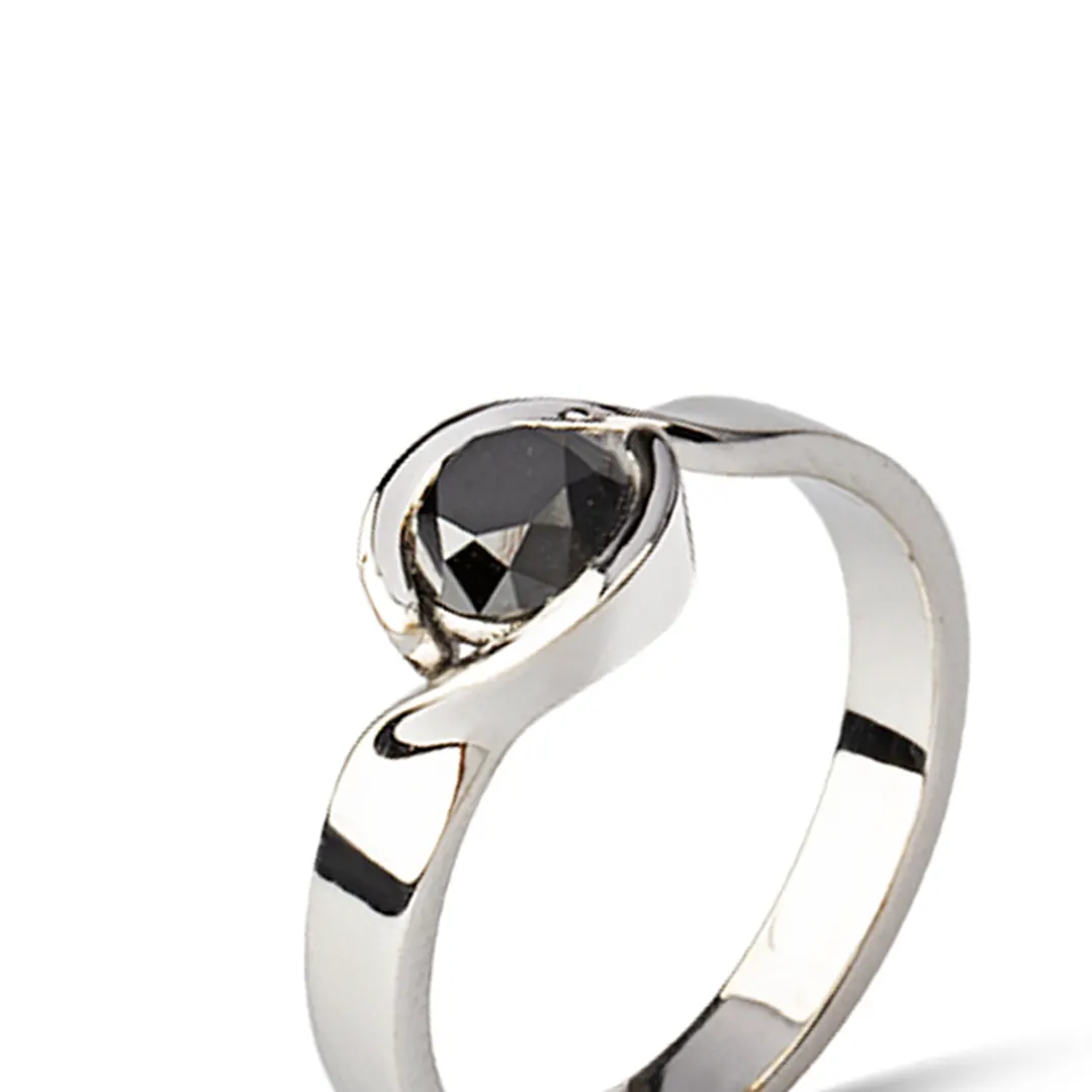 14K Gold Brilliant Cut Black Diamond Ring (thicker band) - Image 2
