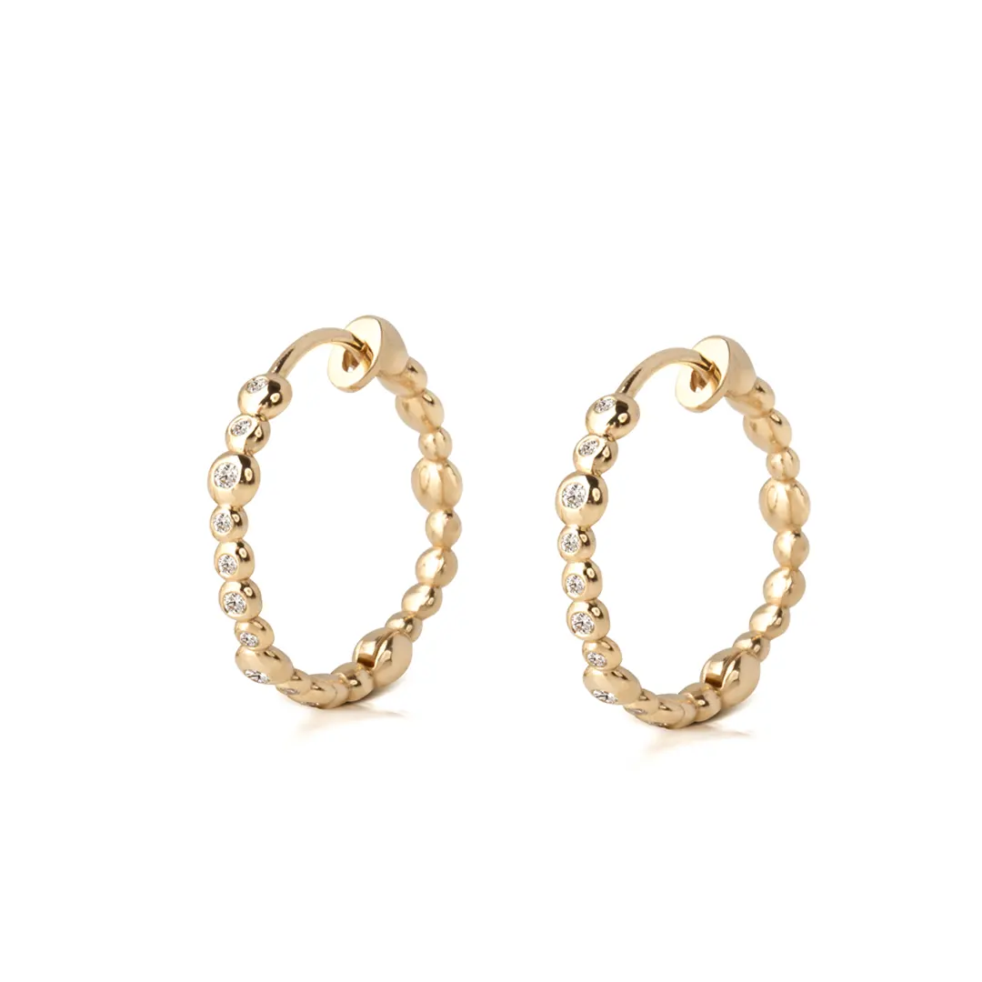 14K Gold Bubble Diamonds Hoops - Image 2