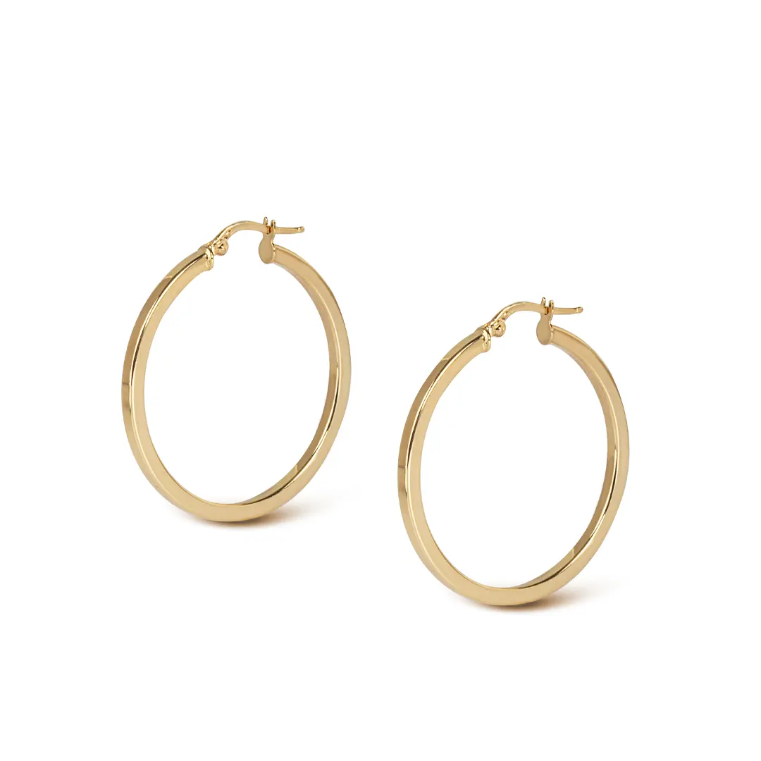 14K Gold classic minimal round hoops, big size - Image 2