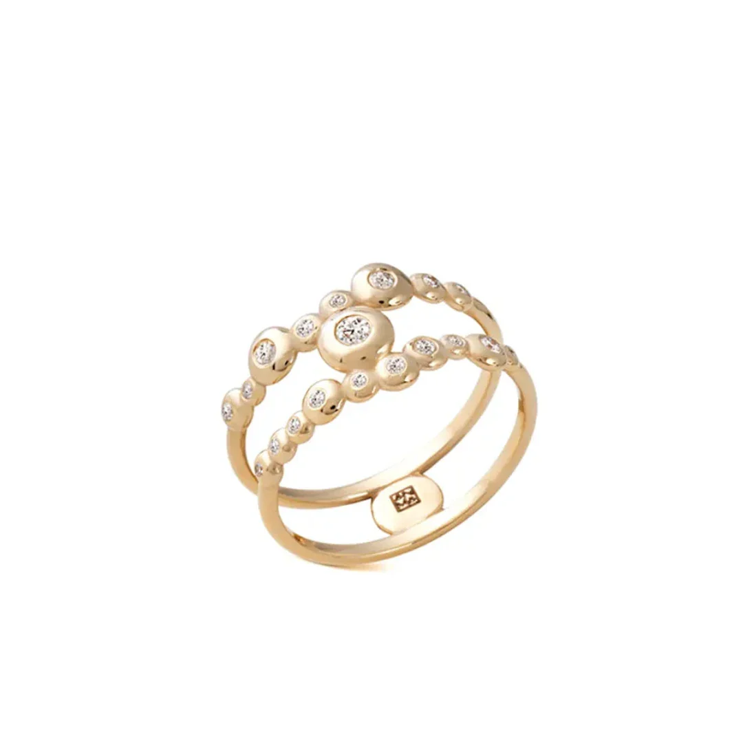 14K Gold Double Band Ring with "bubble" Diamonds