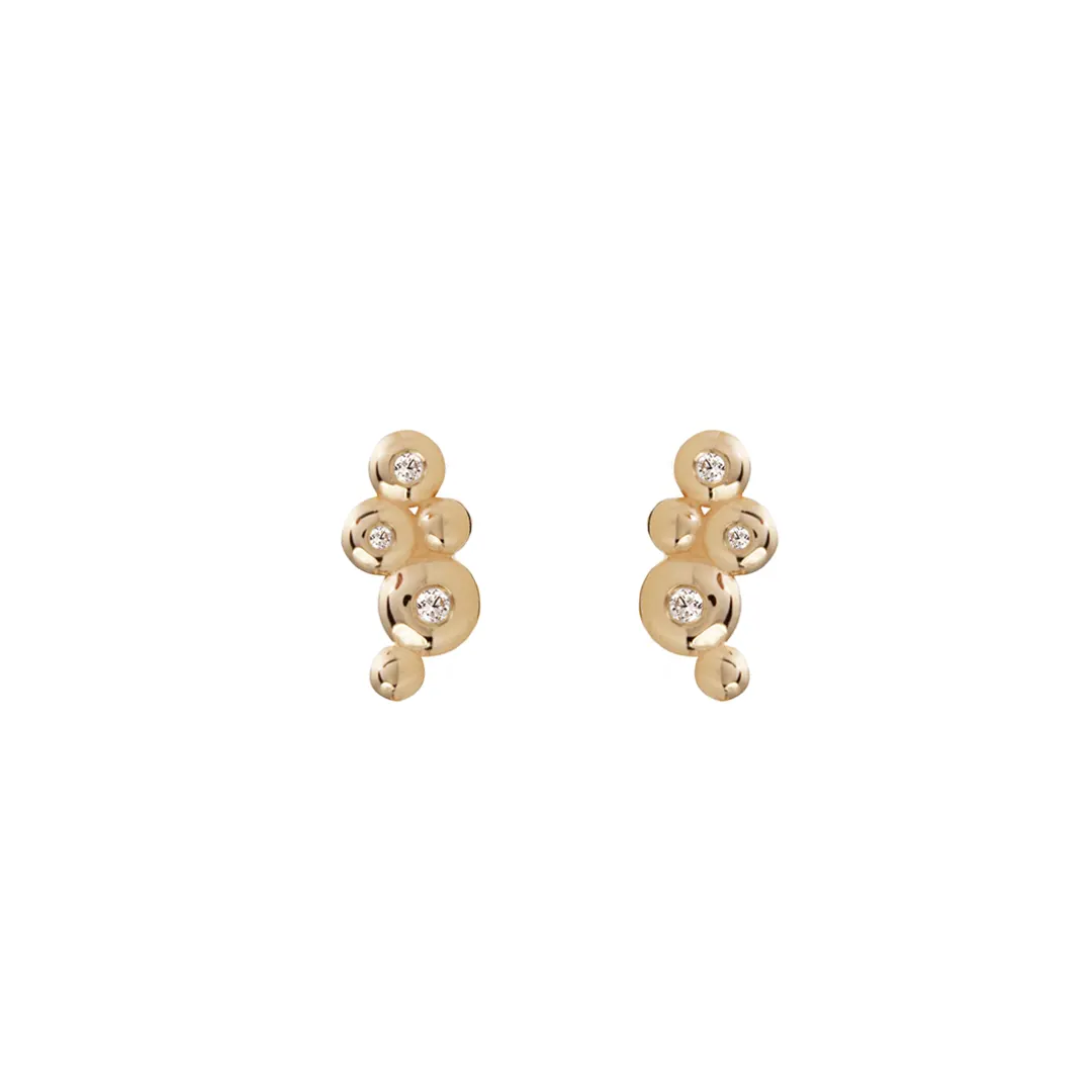 14K Gold Earrings with 3 "Bubble" Diamonds and 2 gold dots