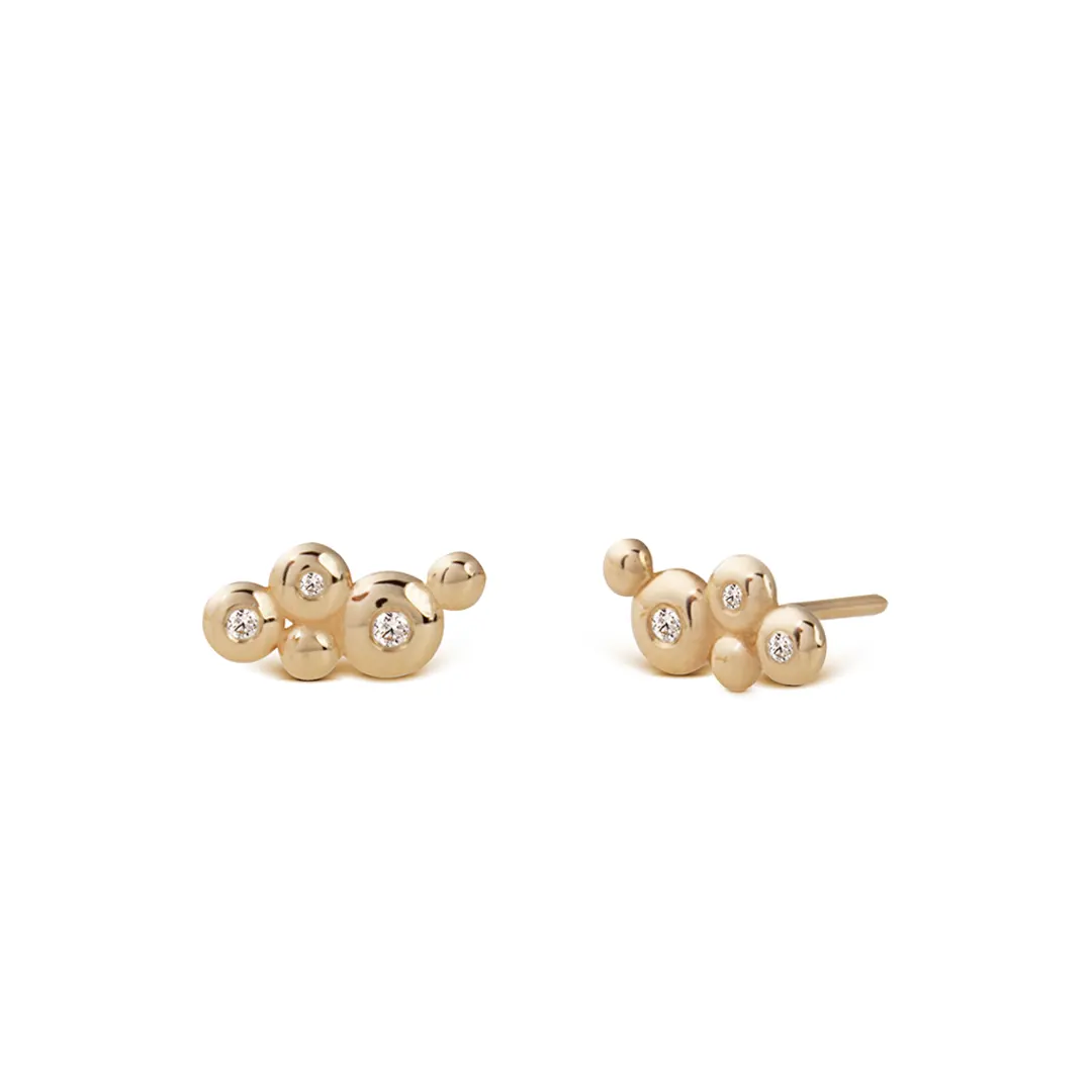 14K Gold Earrings with 3 "Bubble" Diamonds and 2 gold dots - Image 2