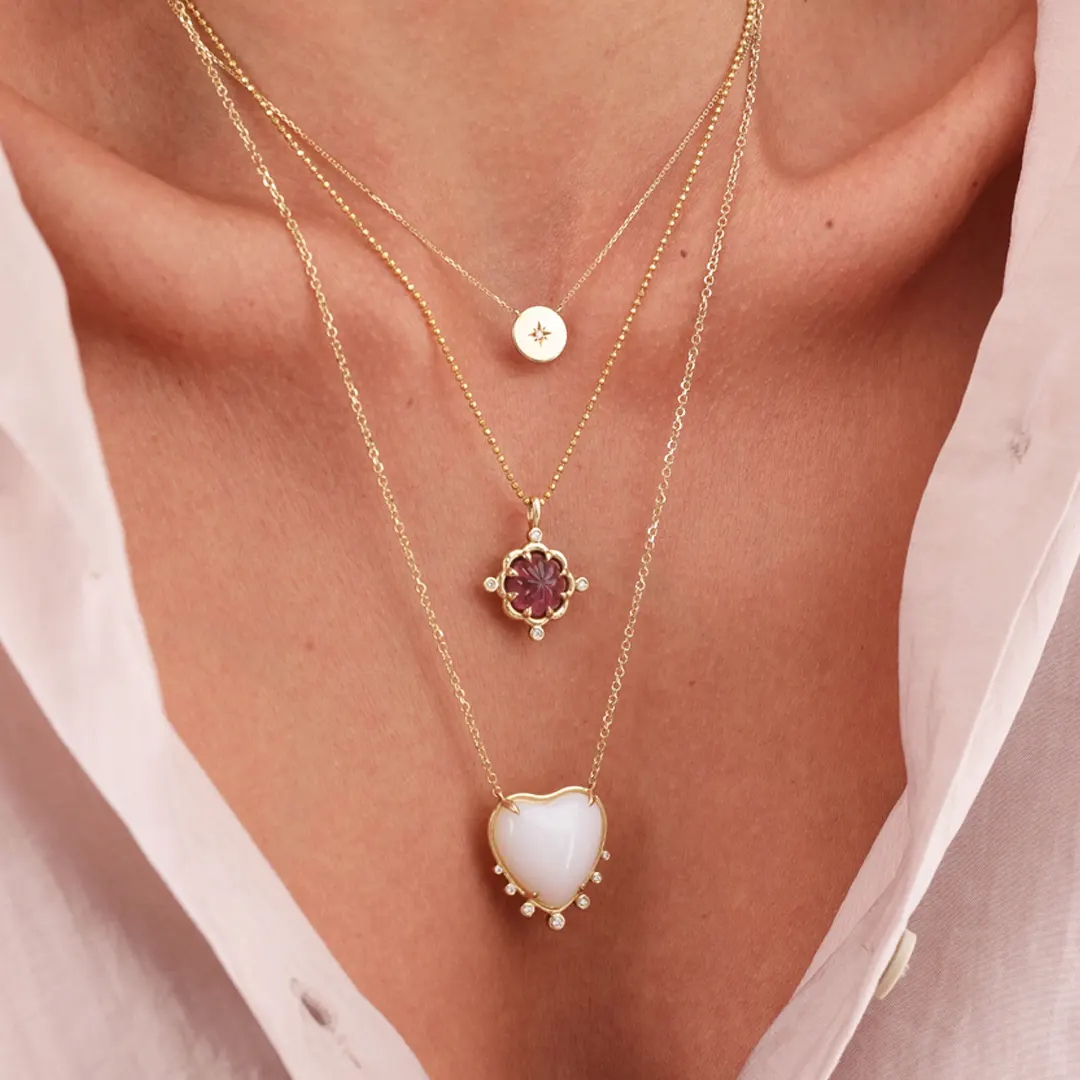 14K Gold Flower Necklace with Pink Tourmaline and Diamonds - Image 4