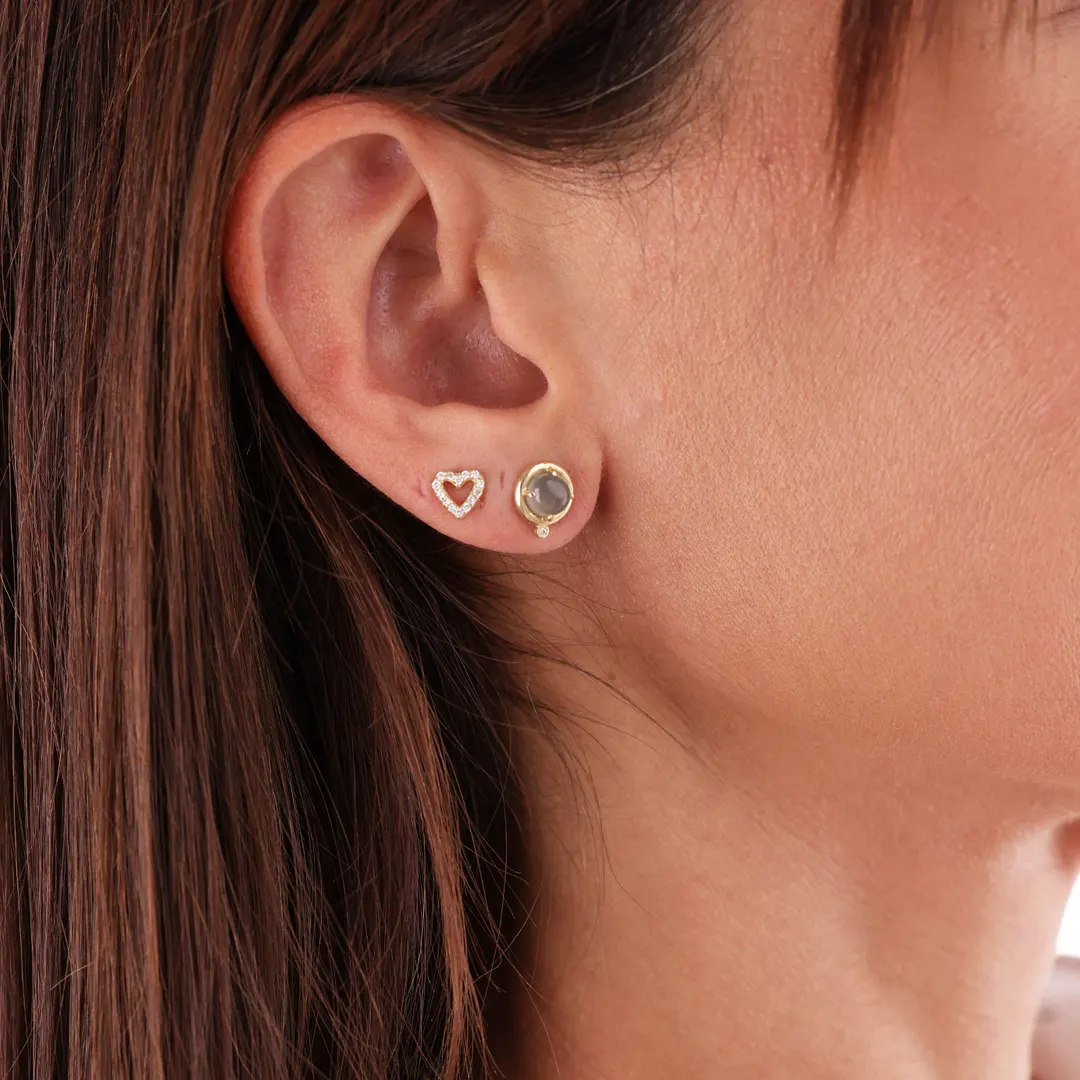 14K Gold Grey Moonstone Earrings with Diamond - Image 4