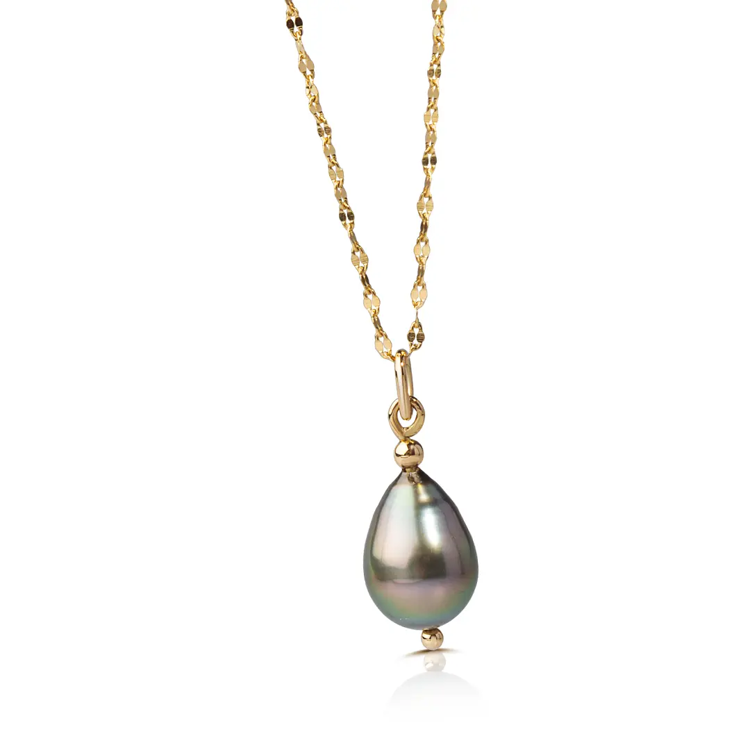 14K Gold Grey Pearl Drop Necklace - Image 3