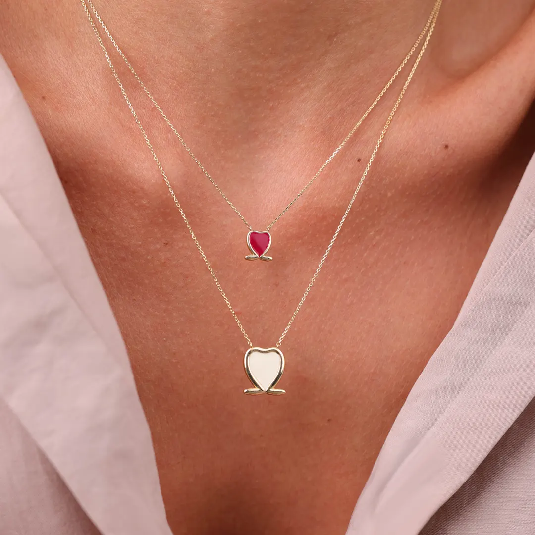 14K Gold Heart Necklace with Enamel - Image 2