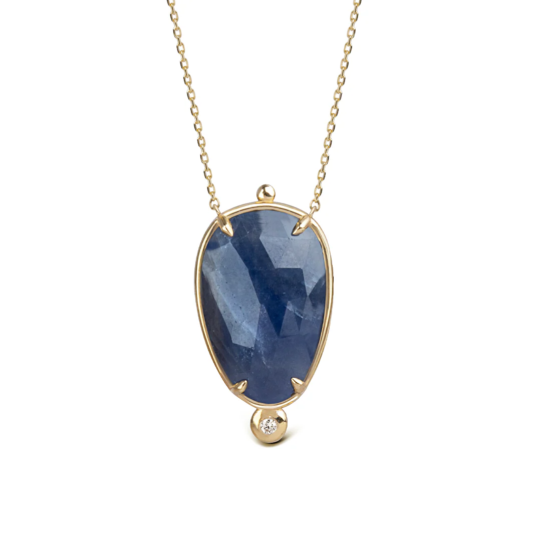 14K Gold Vertical Sapphire Necklace  with a diamond