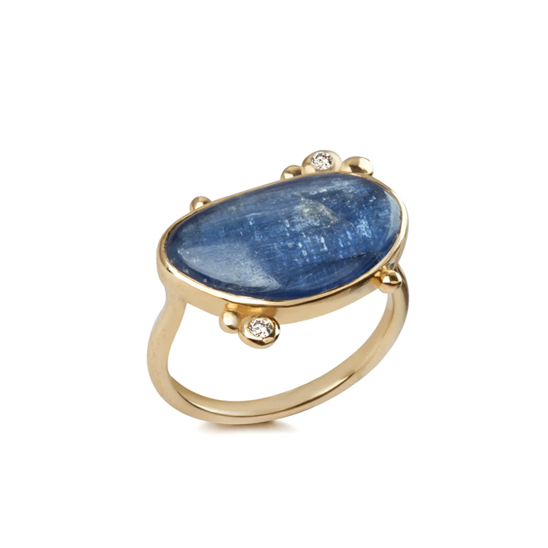 14K Gold Irregular Kyanite Ring with 2 Diamonds - Image 6