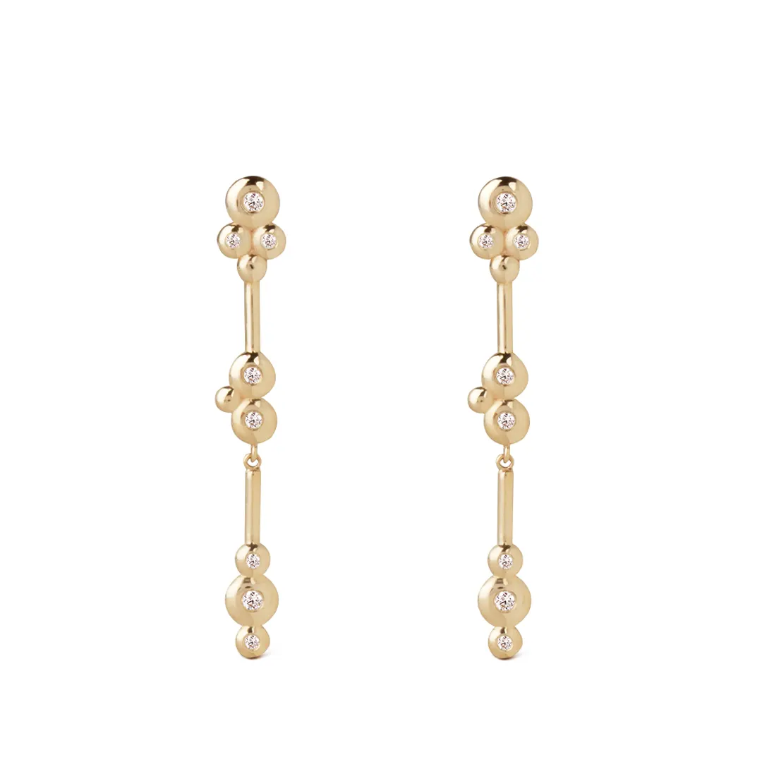 14K Gold Long line Earrings with 8 "Bubble" Diamonds