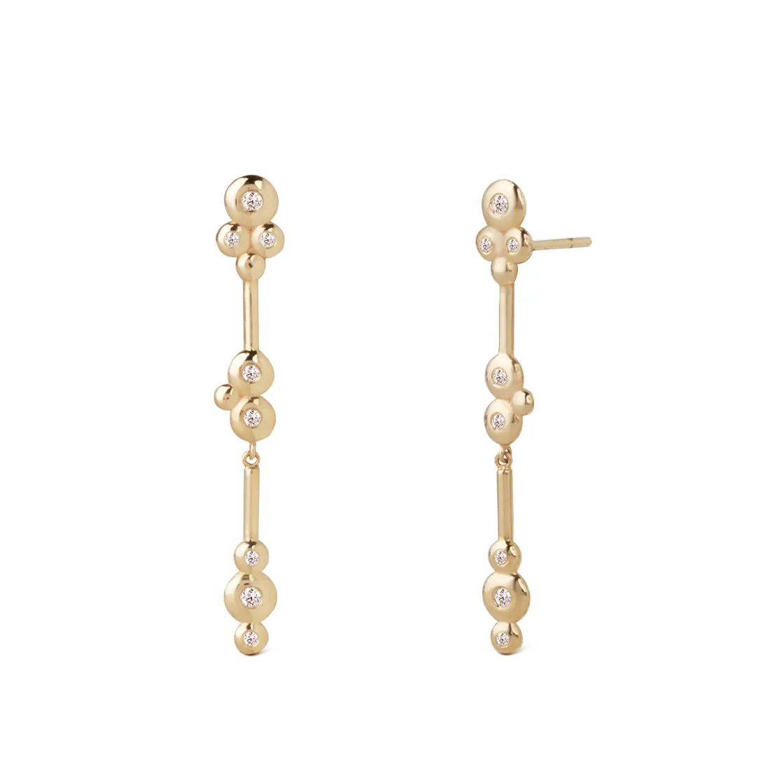 14K Gold Long line Earrings with 8 "Bubble" Diamonds - Image 2