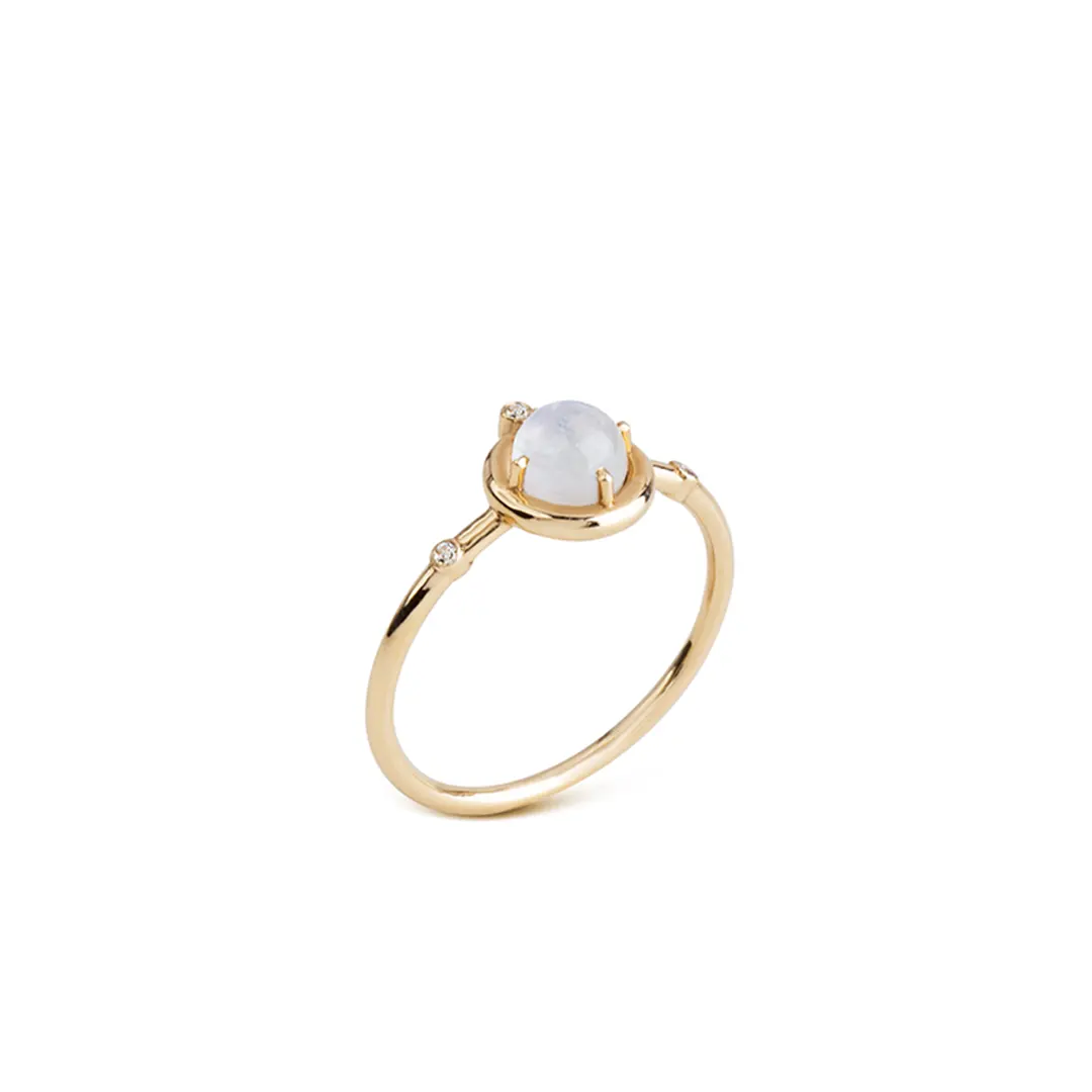 14K Gold Moonstone Ring with 3 Diamonds