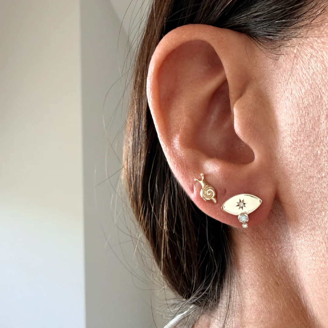 14K Gold Navette Diamond Star Stud Earrings with Diamond - Image 2