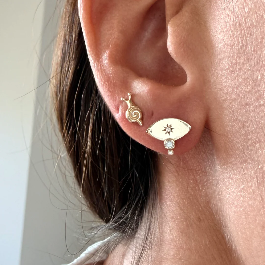 14K Gold Navette Diamond Star Stud Earrings with Diamond - Image 3