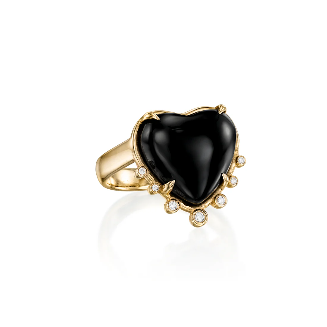 14K Gold  Onyx Heart Ring with Diamonds - Image 2