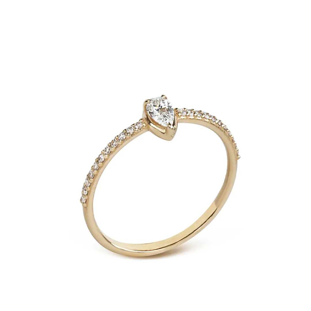 14K Gold Pear-Shaped Tiny Diamond Ring