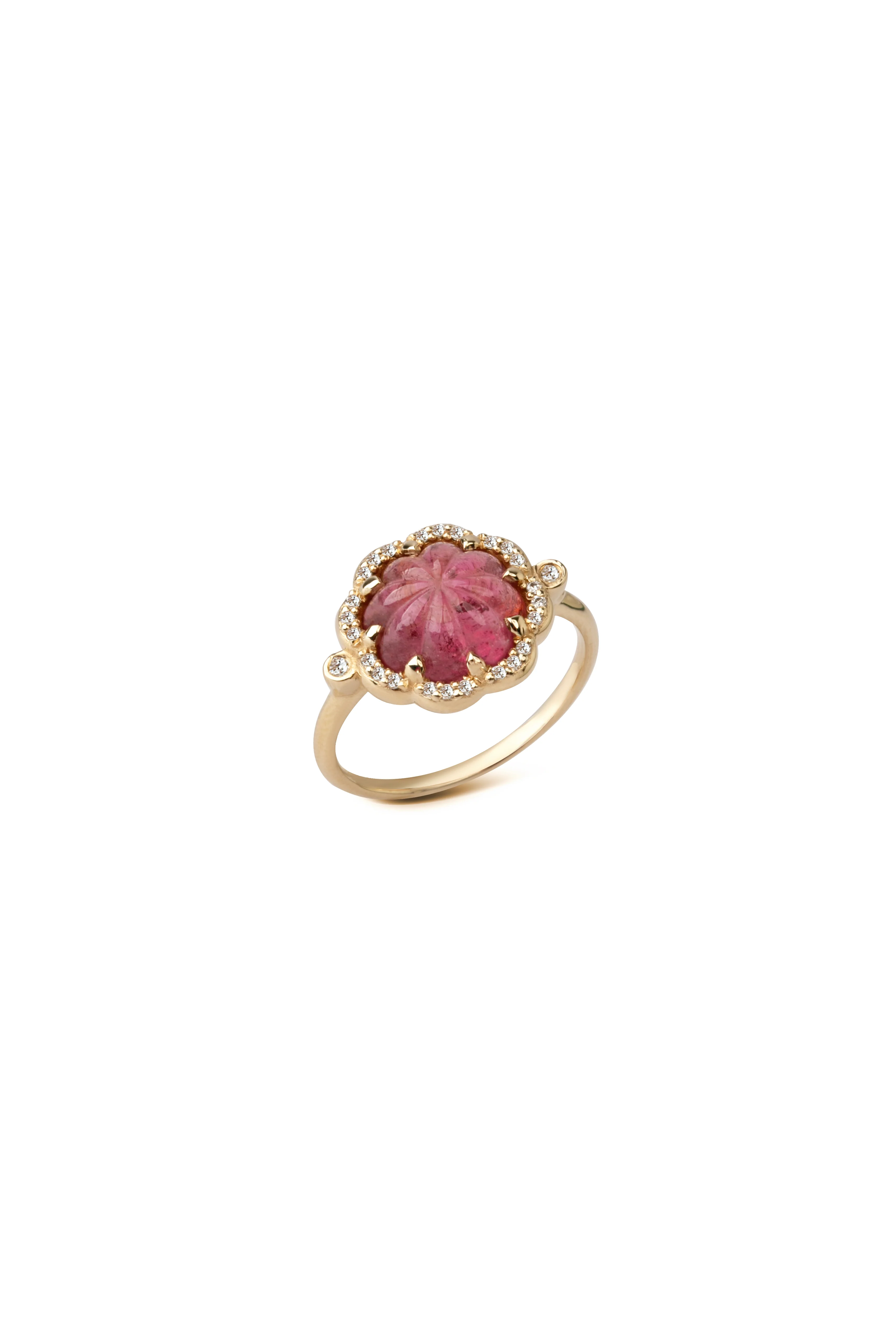14K Gold Pink Tourmaline Flower Ring with Diamonds - Image 2