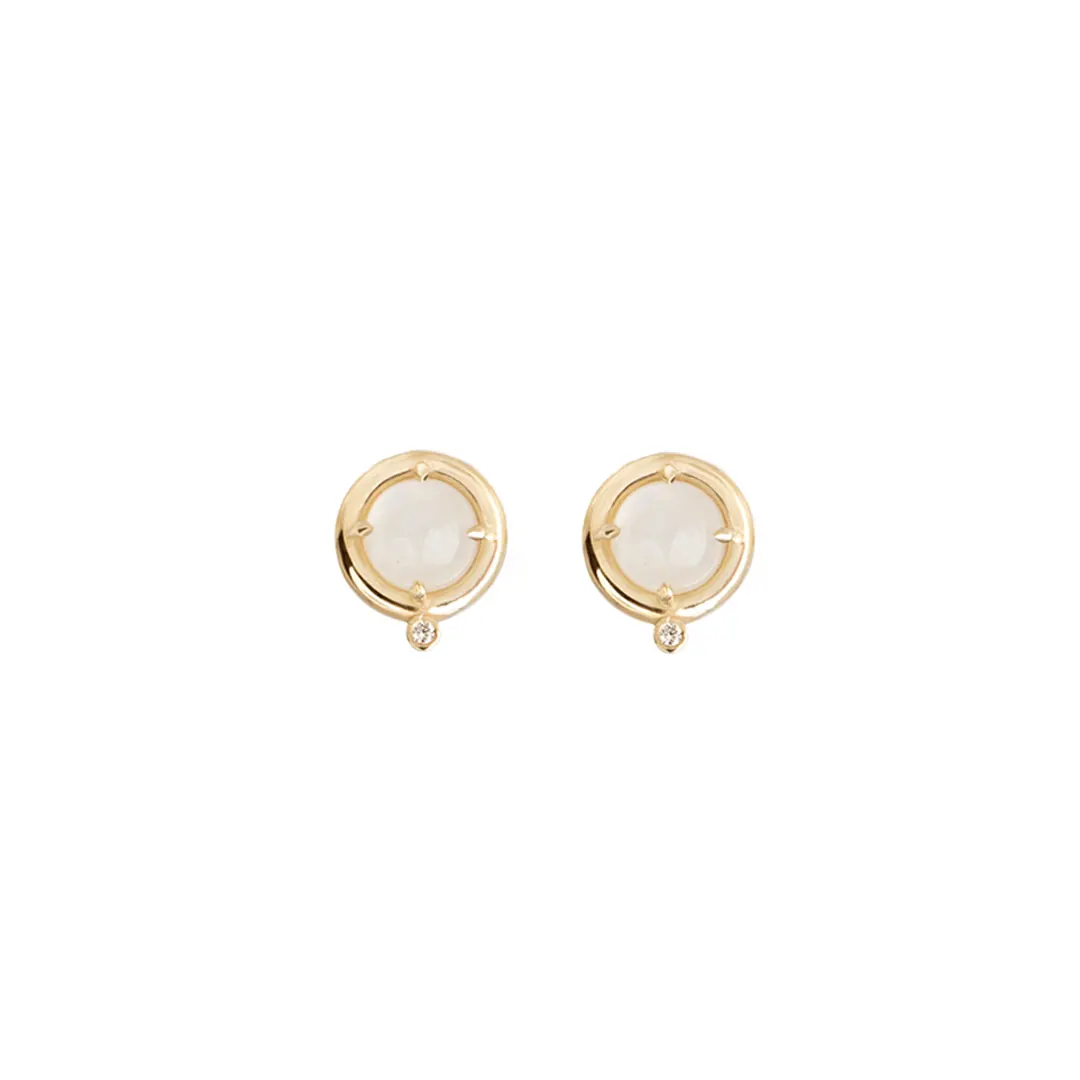 14K Gold Rainbow Moonstone Earrings with Diamond - Image 5