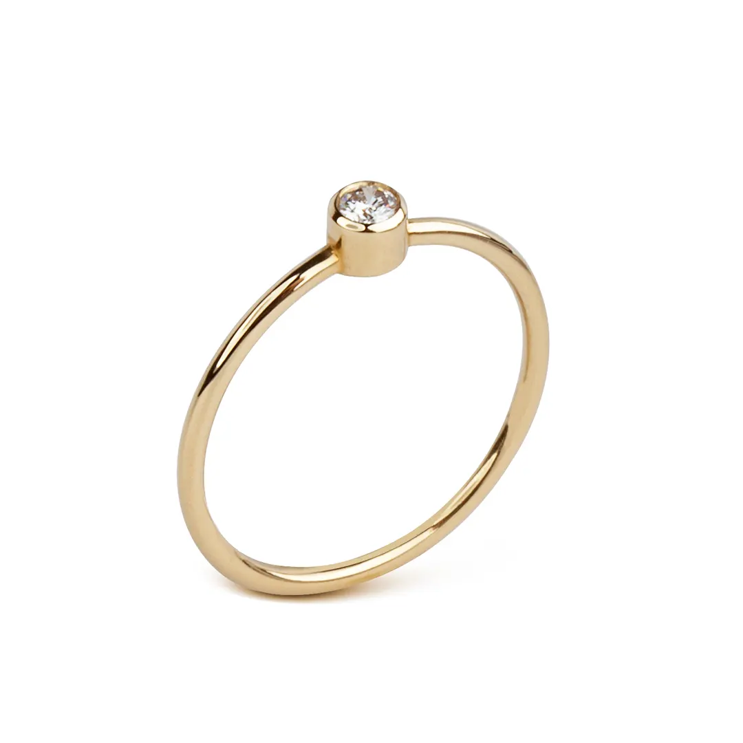 14K Gold Round Diamond Ring, Minimal Style - Image 3