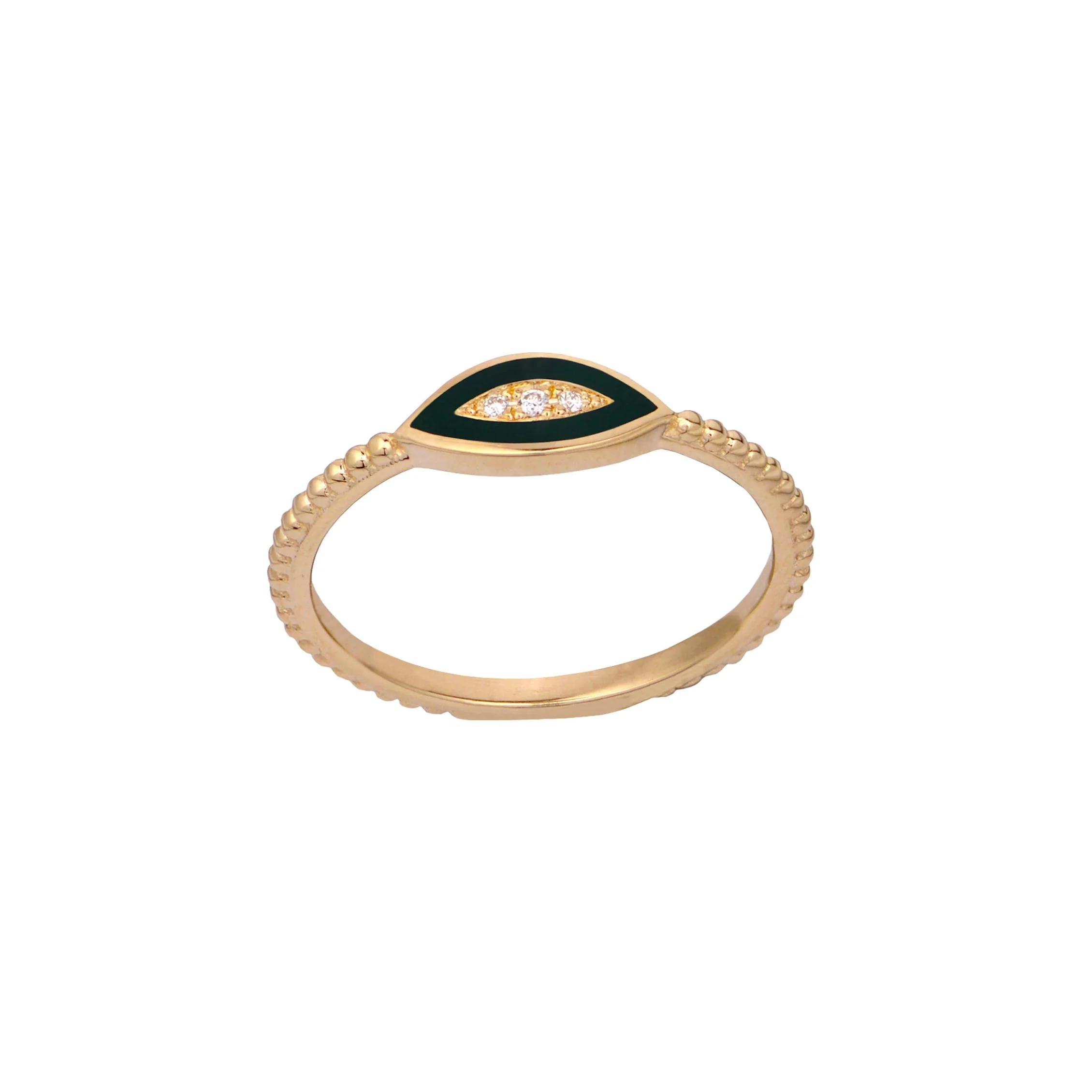14K Gold Twisted Band Enamel Navette Diamond Ring - Image 5