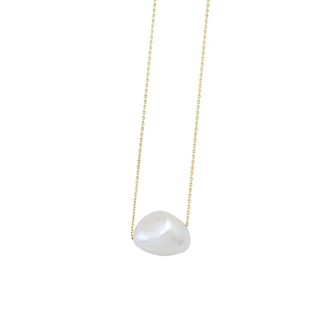 14K Gold, Single Big Pearl Necklace - Image 3