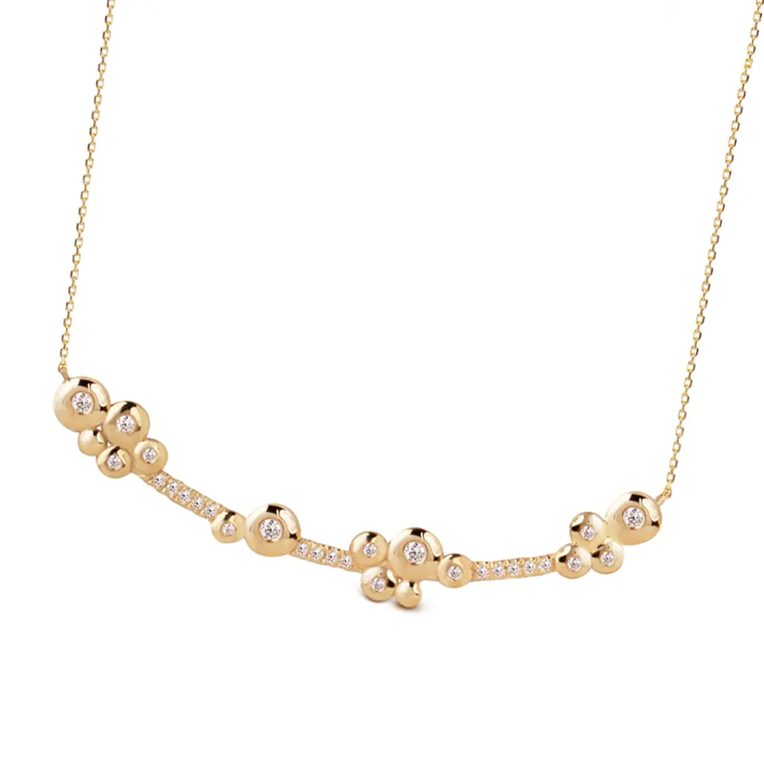 14K Gold Small Diamond Bar necklace with “Bubble” Diamonds - Image 2