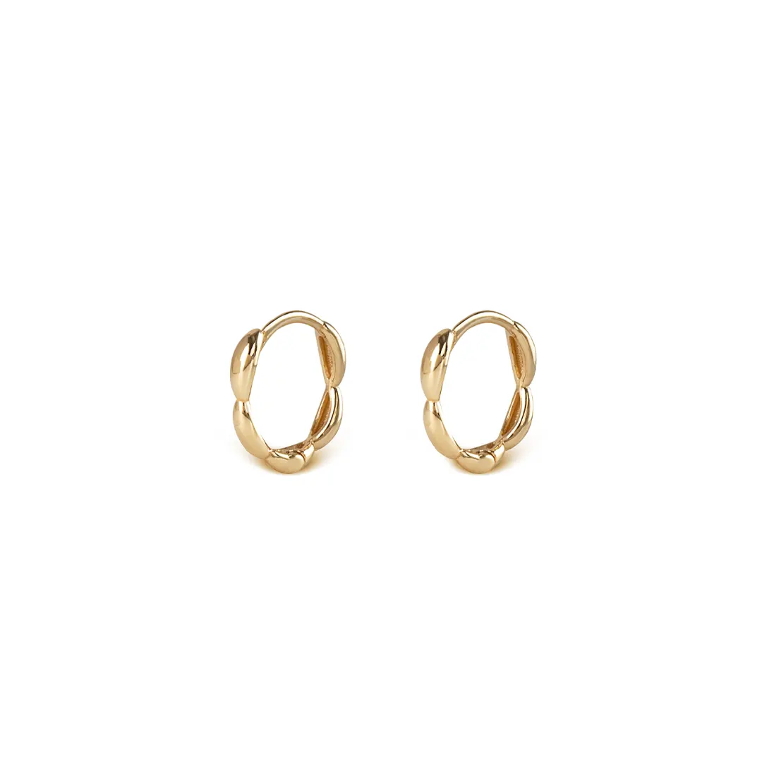 14K Gold small round hoops with pattern