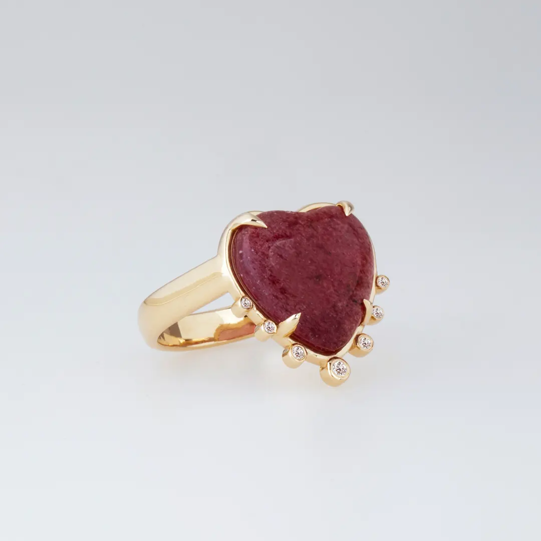 14K Gold Strawberry Heart Ring with Diamonds - Image 2