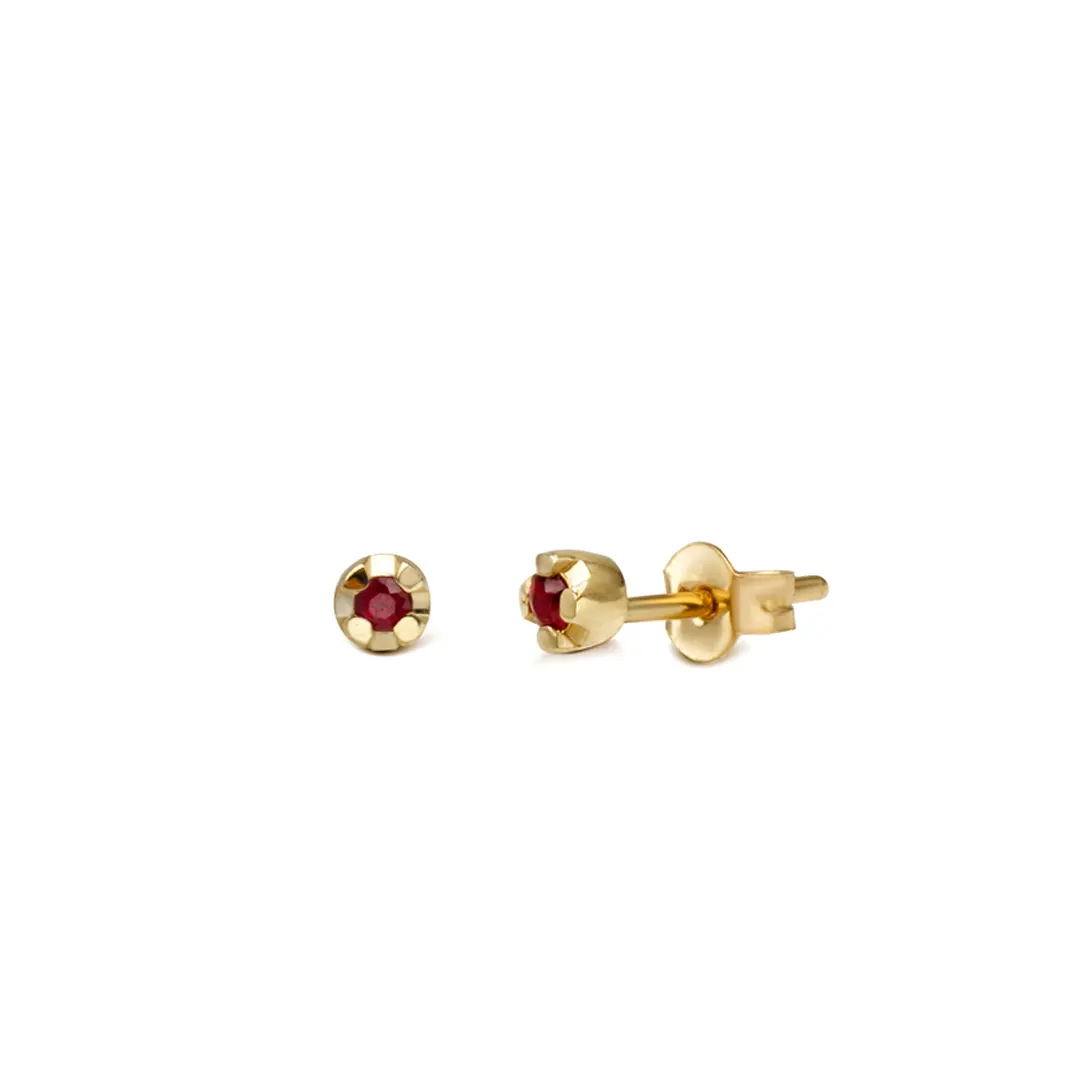 14K Gold Stud Earrings with a single tiny Ruby