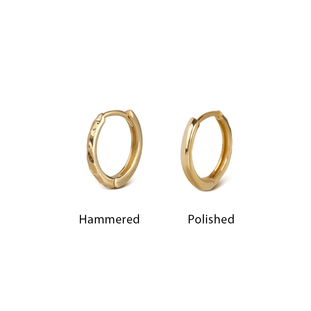 14K Gold super tiny hammered round hoops - Image 2