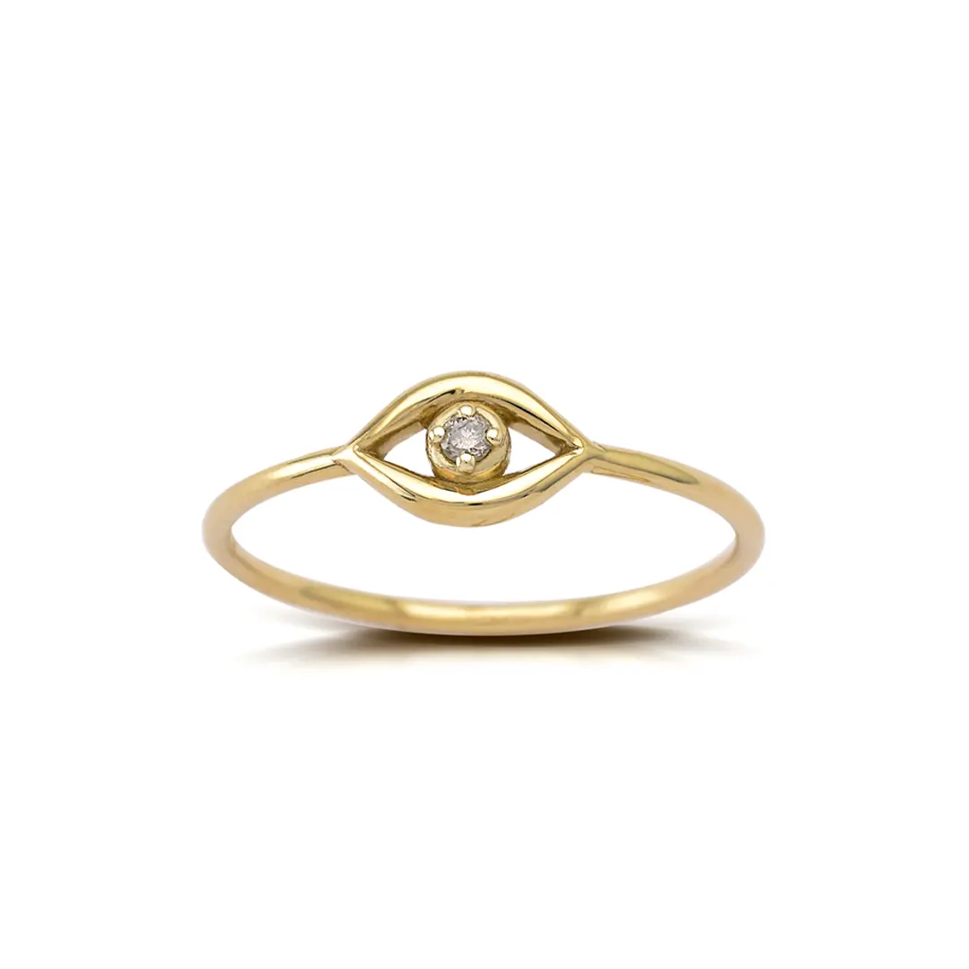 14K Gold Tiny Talisman Ring with Brown Diamond
