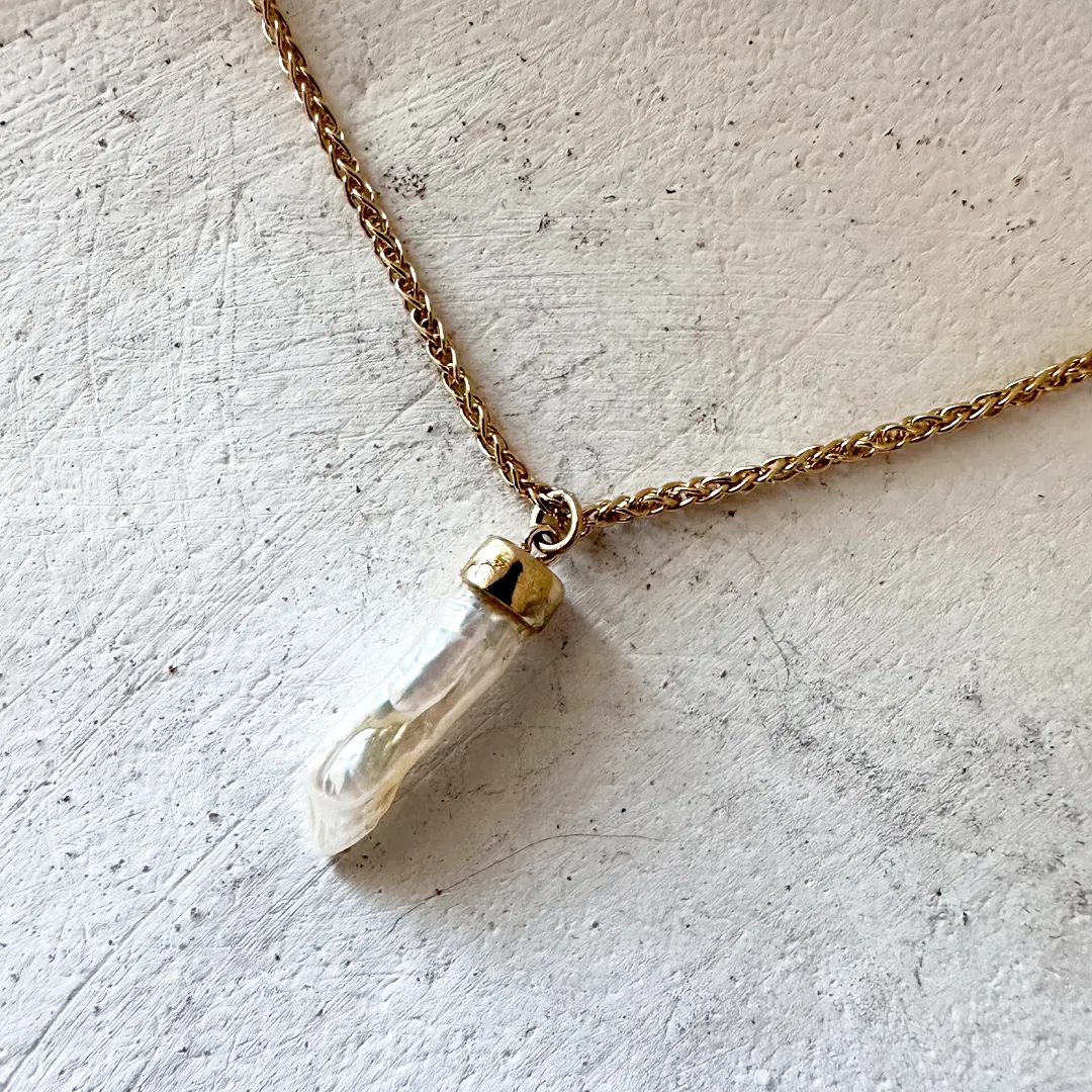 14K Gold Thick Anklet chain with baroque pearl or plain - Image 3