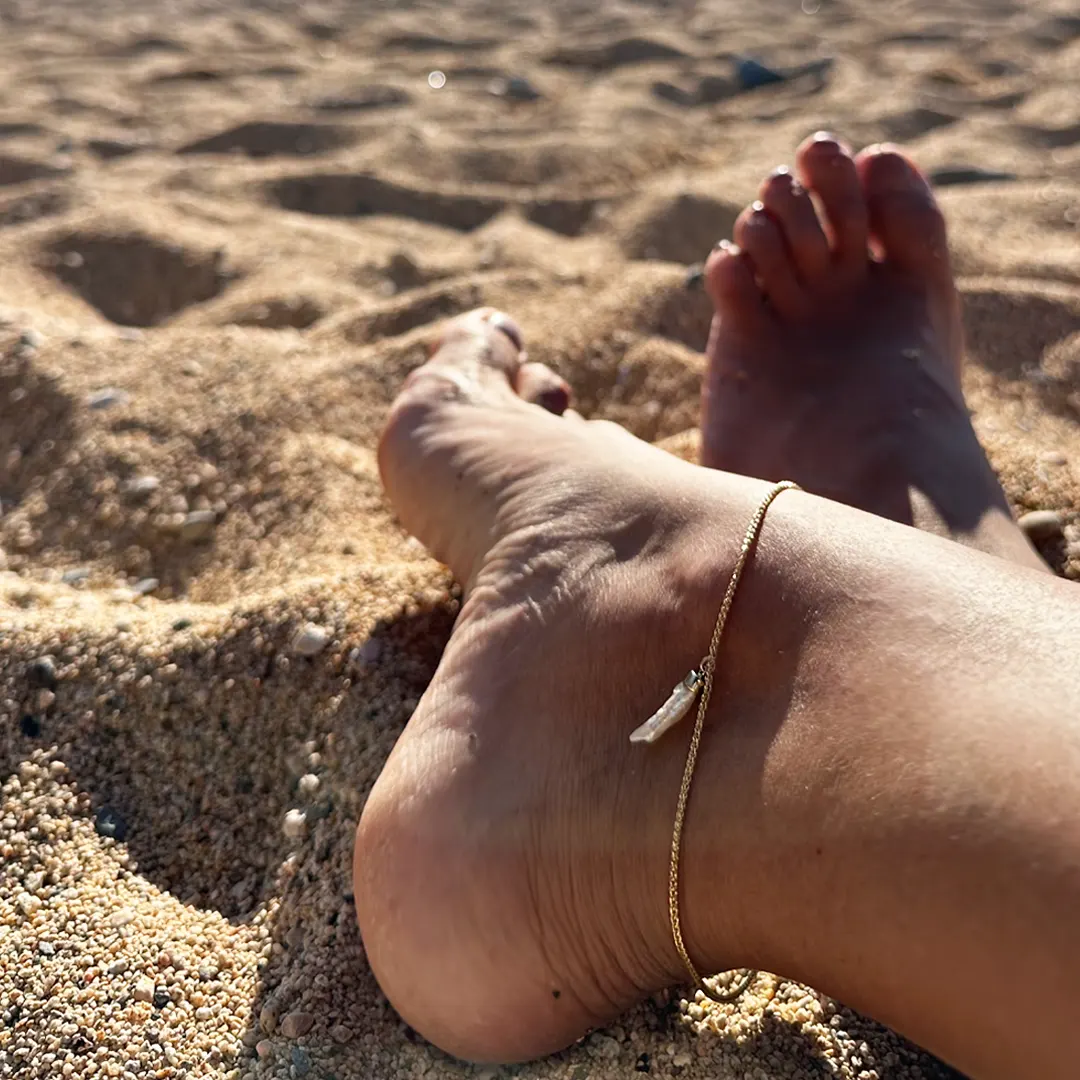 14K Gold Thick Anklet chain with baroque pearl or plain - Image 8