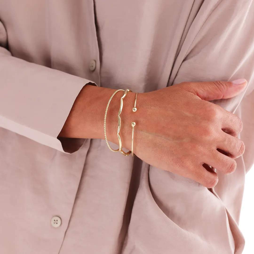 14K gold Thin Open Bracelet with 2 bold Dots - Image 3