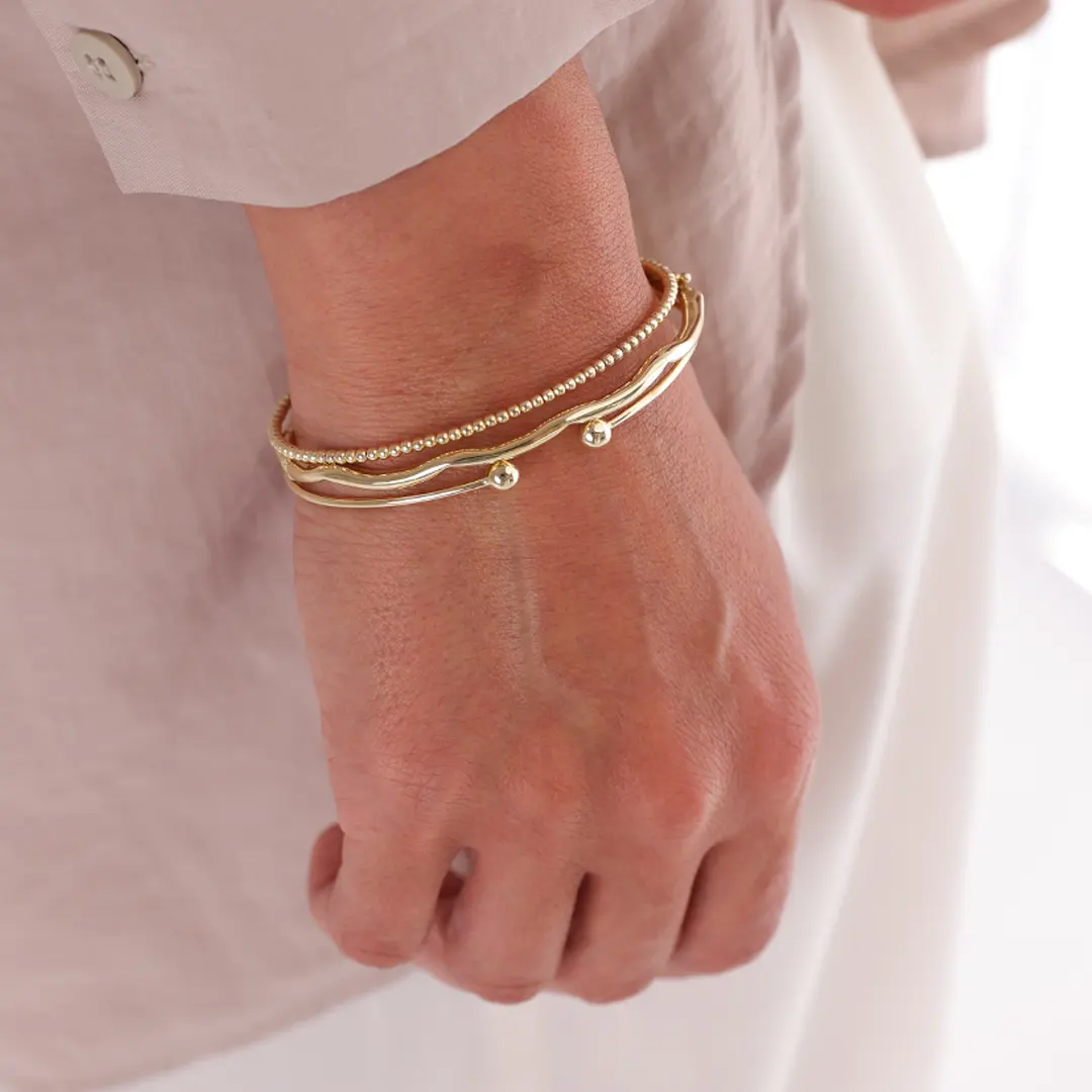 14K gold Thin Open Bracelet with 2 bold Dots - Image 5