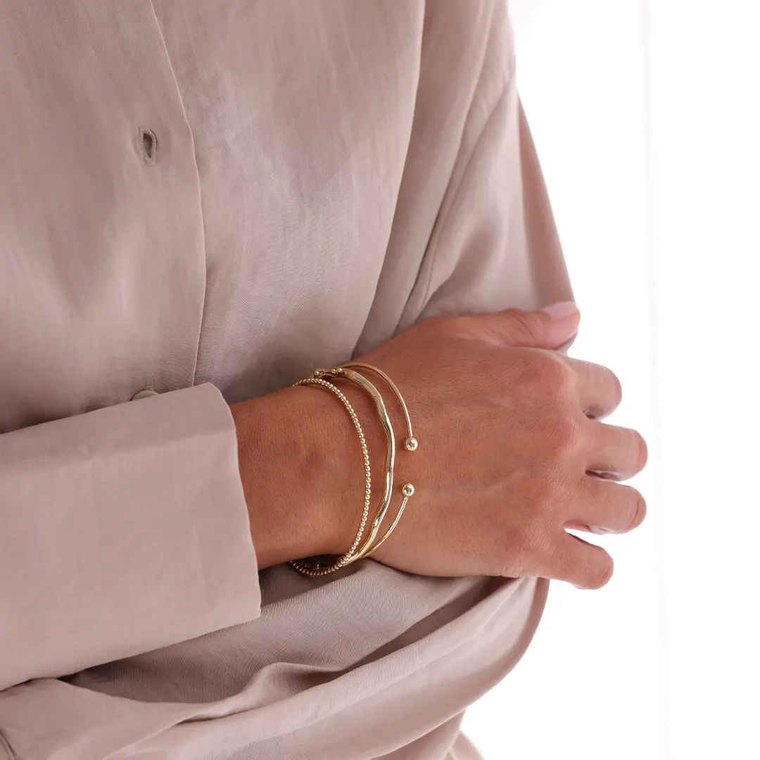 14K gold Thin Open Bracelet with 2 bold Dots - Image 7