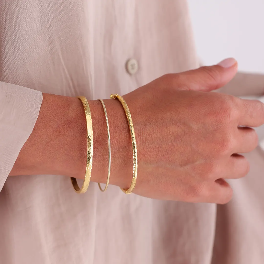 14K gold Thin Open Bracelet with 2 Dots - Image 6