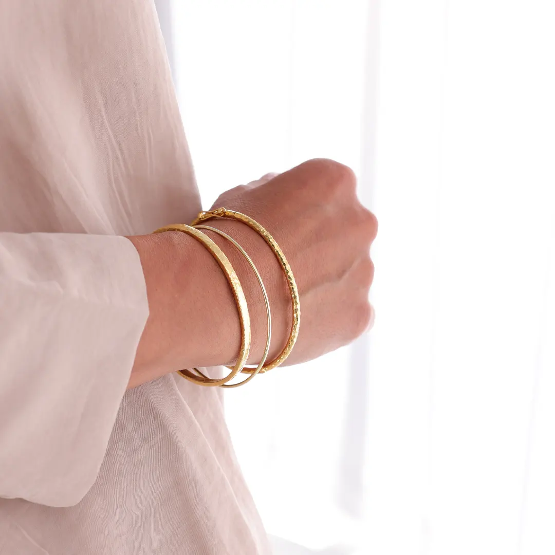 14K gold Thin Open Bracelet with 2 Dots - Image 7