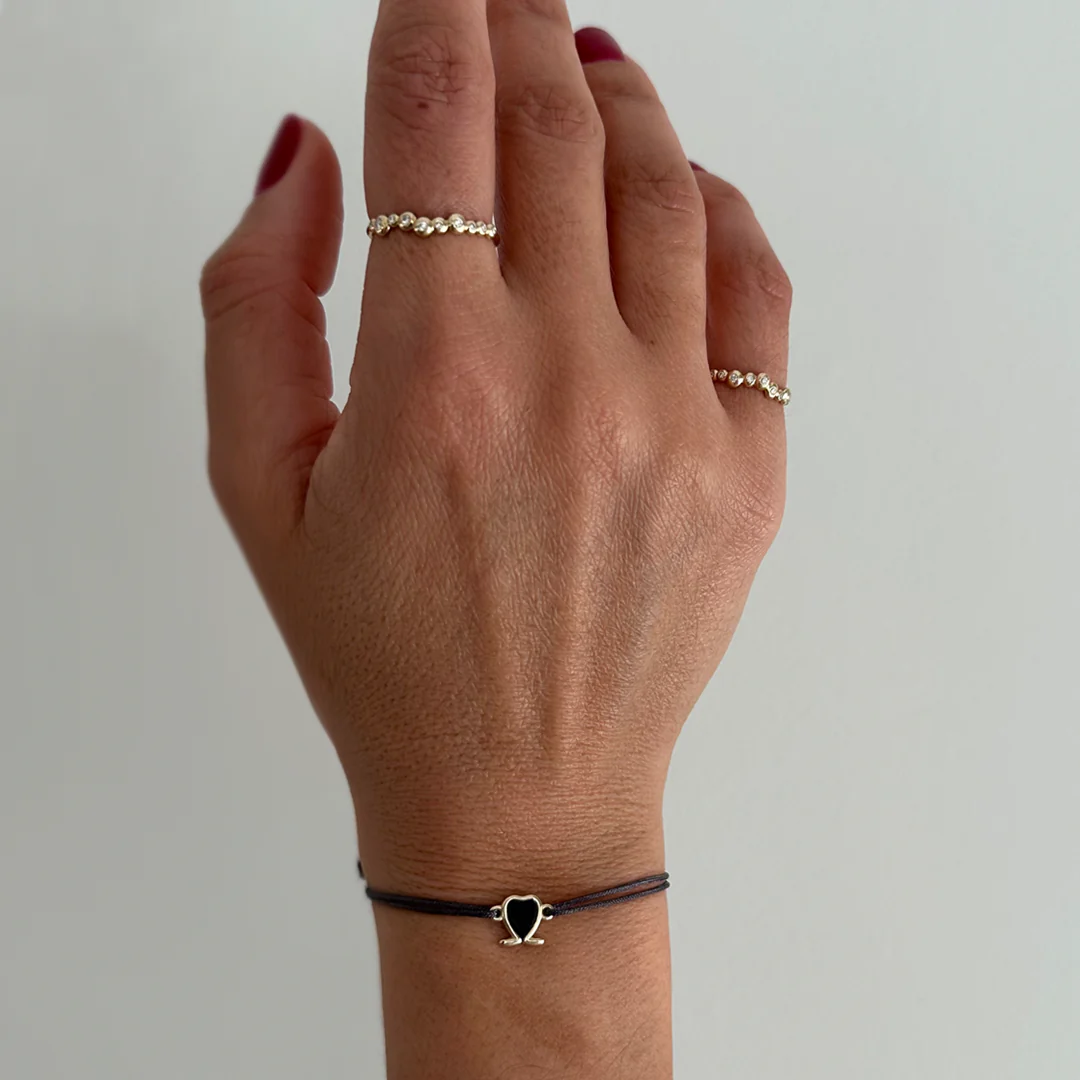 14K Gold Tiny Black Heart Bracelet - Image 2