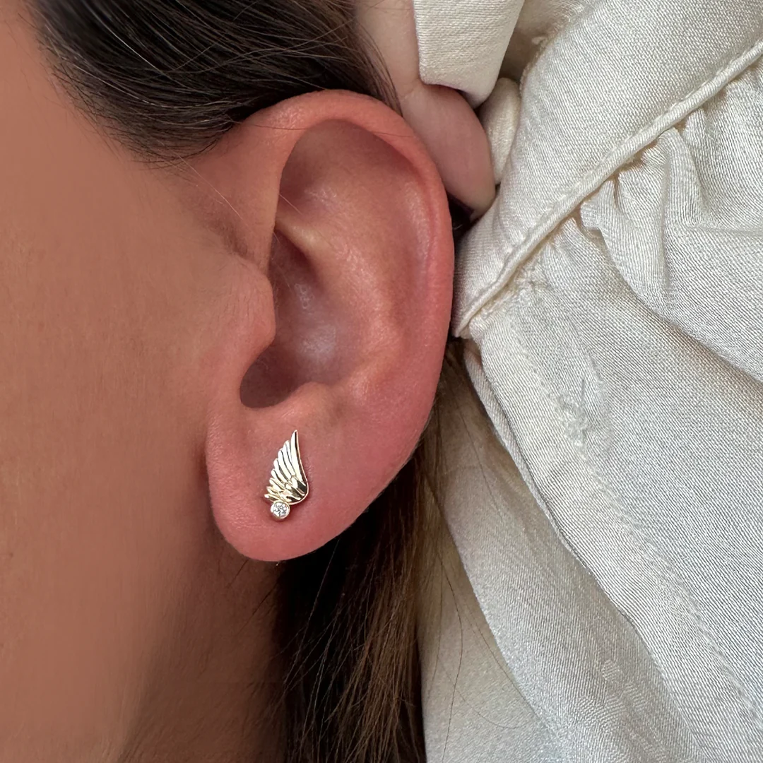 14K Gold Tiny “Wings” Talisman 2025 Earrings - Image 2