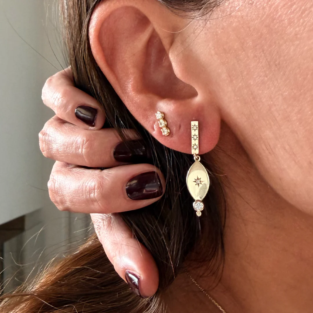 14K Gold Navette Diamond Star Earrings - Image 4