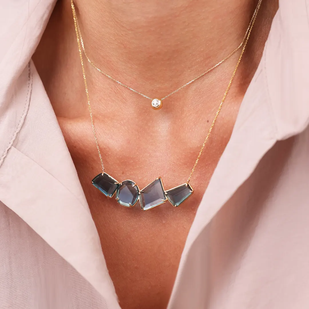 14K Gold Four Cycladic Blue Necklace - Image 2
