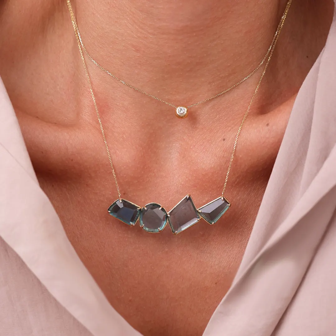14K Gold Four Cycladic Blue Necklace - Image 4