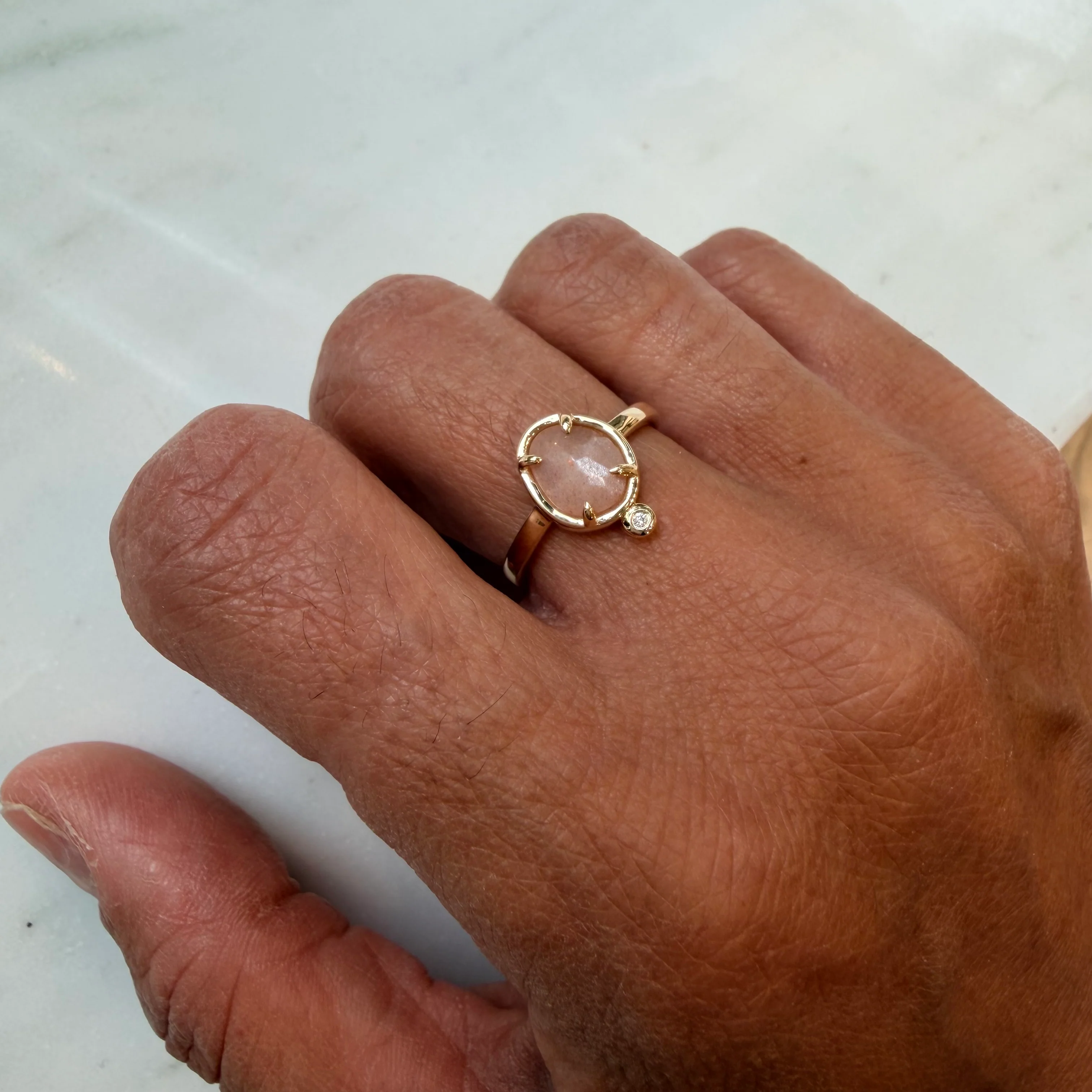 Celestial Song–  14K Gold Ring with Moonstone & Diamond - Image 5