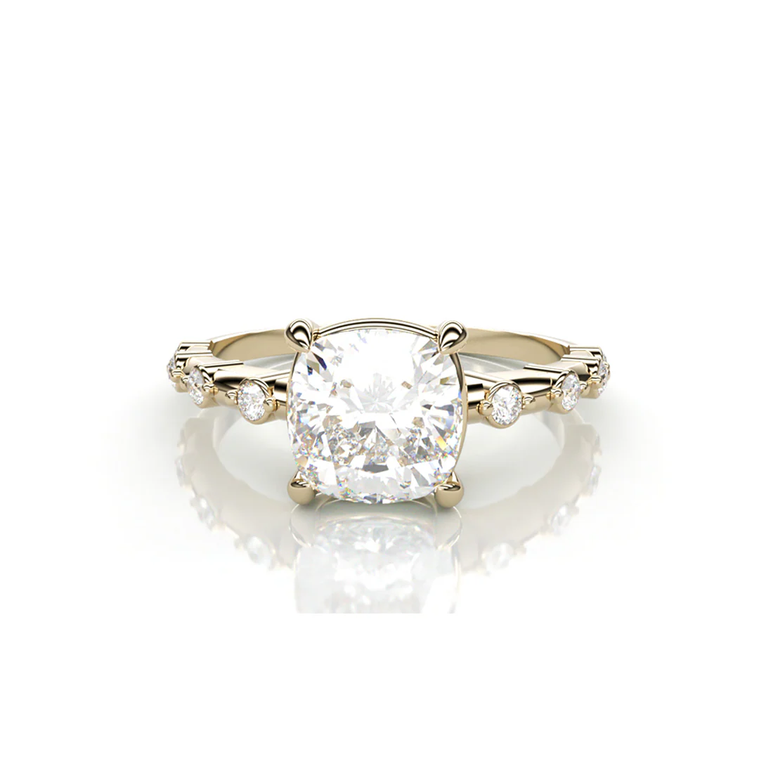18K Yellow Gold Cushion LAB Diamond Ring with Diamonds