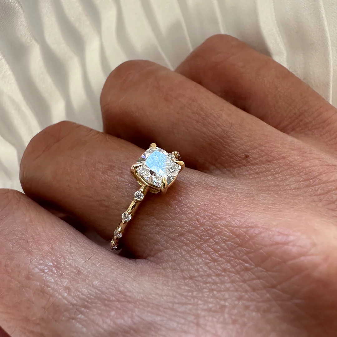 18K Yellow Gold Cushion LAB Diamond Ring with Diamonds - Image 7