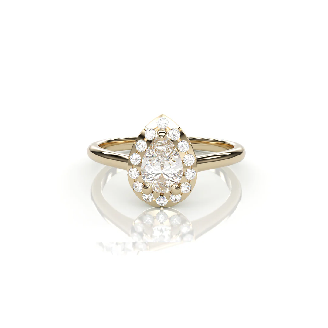 18K Yellow Gold Pear Natural Diamond Ring
