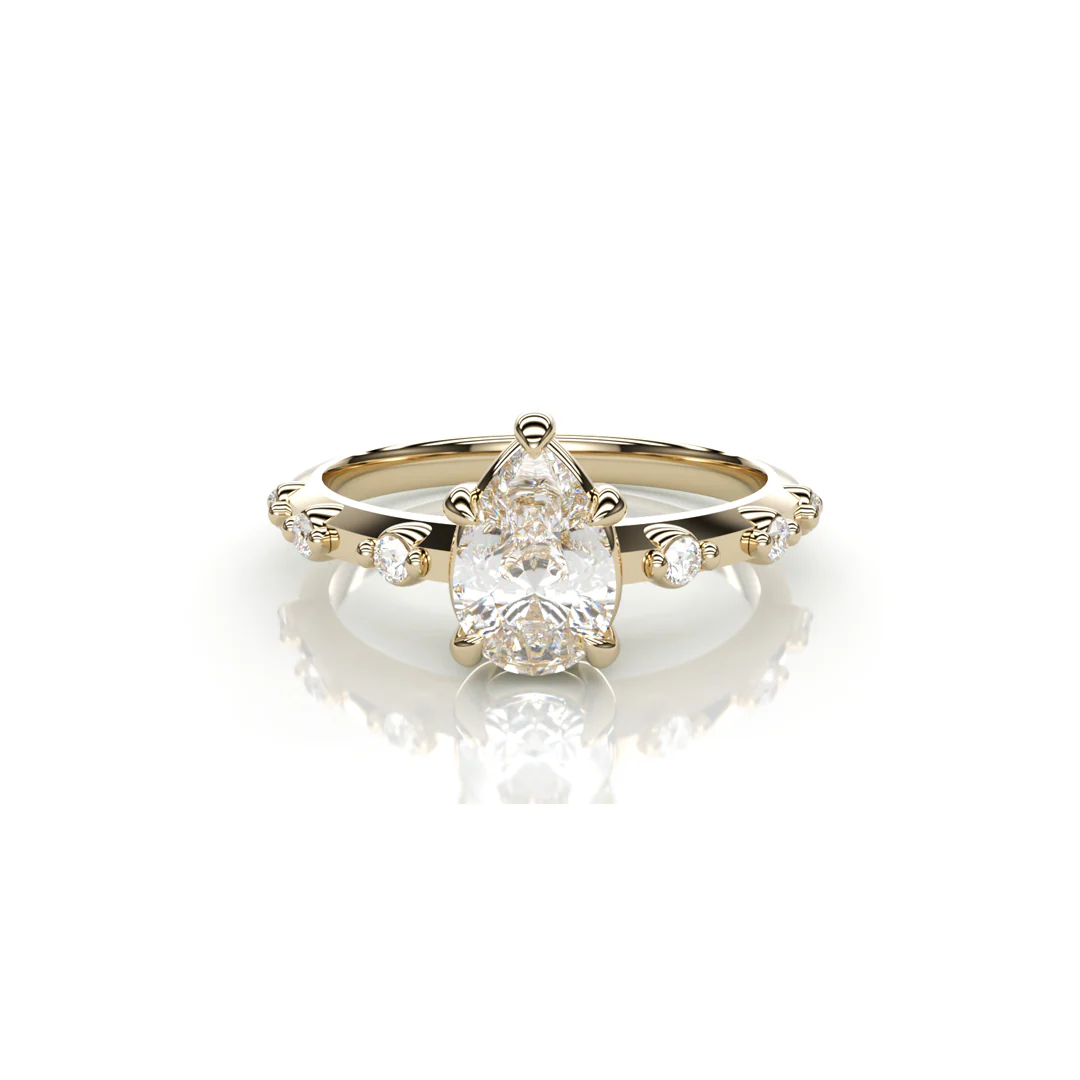 18K Yellow Gold Pear Natural Diamond Ring